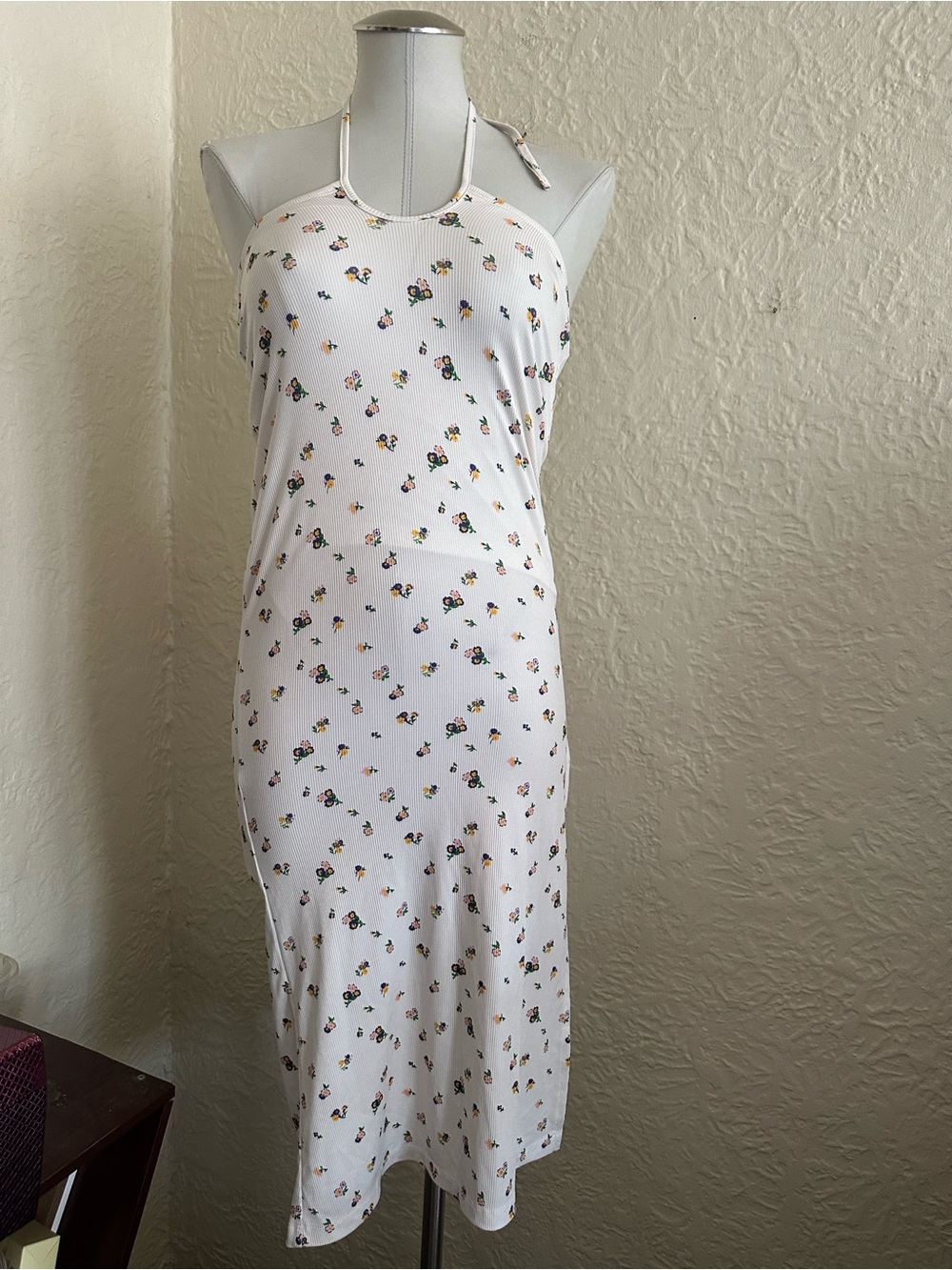 Princess Polly Ribbed Ditsy Floral Purple Yellow Flowers Halter Dress 2